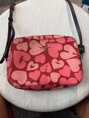 Coach Red and Pink Heart Print Crossbody